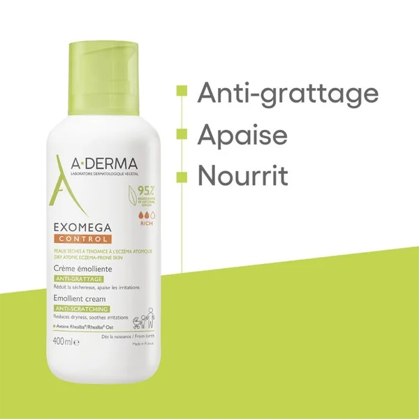EXOMEGA CONTROL - Crème Émolliente Anti-Grattage - Visage et Corps - Peaux Sèches à Tendance Atopique, 400ml