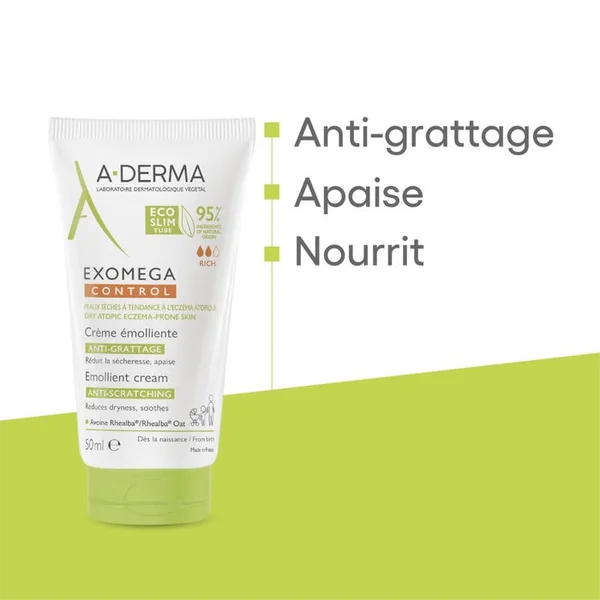 EXOMEGA CONTROL - Crème Émolliente Anti-Grattage - Visage et Corps - Peaux Sèches à Tendance Atopique, 50ml