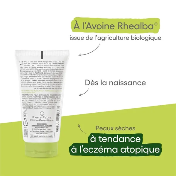 EXOMEGA CONTROL - Crème Émolliente Anti-Grattage - Visage et Corps - Peaux Sèches à Tendance Atopique, 50ml