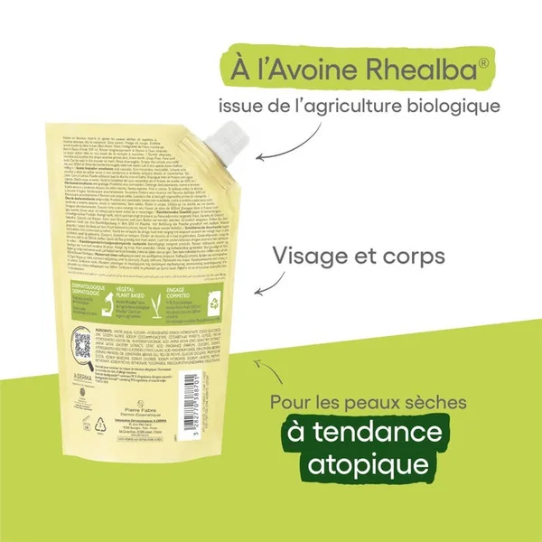 EXOMEGA CONTROL - Eco Recharge Huile Lavante Émolliente Anti-Grattage - Visage et Corps - Peaux Sèches à Tendance Atopique, 500ml