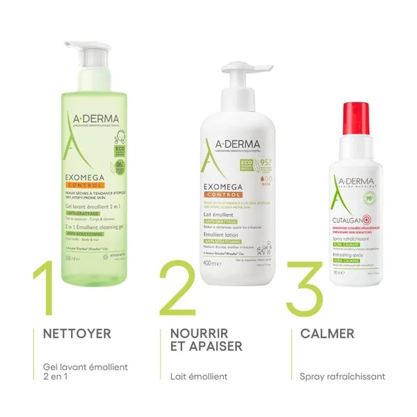 EXOMEGA CONTROL - Gel Lavant Émollient 2 en 1 Anti-Grattage Bébé - Visage Corps et Cheveux - Peaux Sèches à Tendance Atopique, 200ml