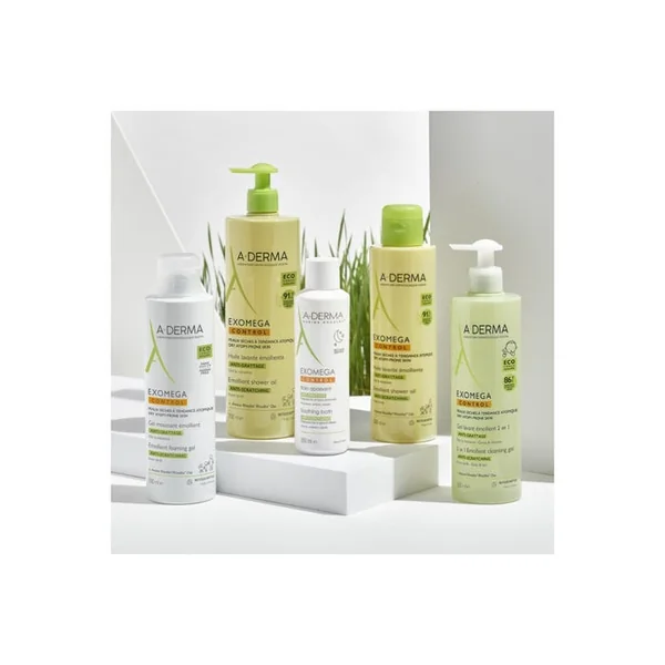 EXOMEGA CONTROL - Gel Lavant Émollient 2 en 1 Anti-Grattage Bébé - Visage Corps et Cheveux - Peaux Sèches à Tendance Atopique, 200ml