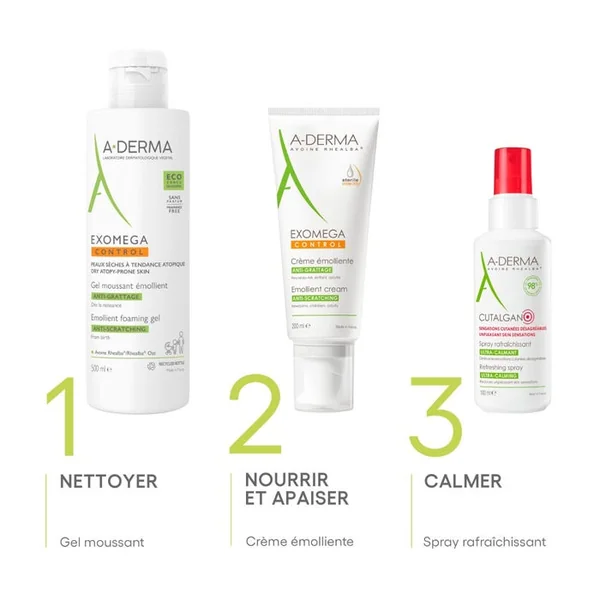 EXOMEGA CONTROL - Gel Moussant Émollient Anti-Grattage - Visage et Corps - Peaux Sèches à Tendance Atopique, 500ml