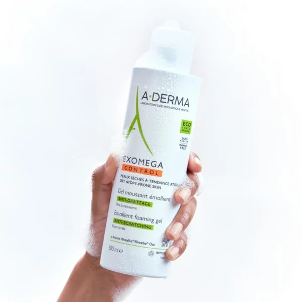 EXOMEGA CONTROL - Gel Moussant Émollient Anti-Grattage - Visage et Corps - Peaux Sèches à Tendance Atopique, 500ml
