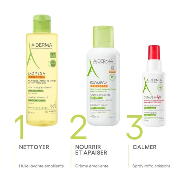 EXOMEGA CONTROL - Huile Lavante Émolliente Anti-Grattage - Visage et Corps - Peaux Sèches à Tendance Atopique, 200ml