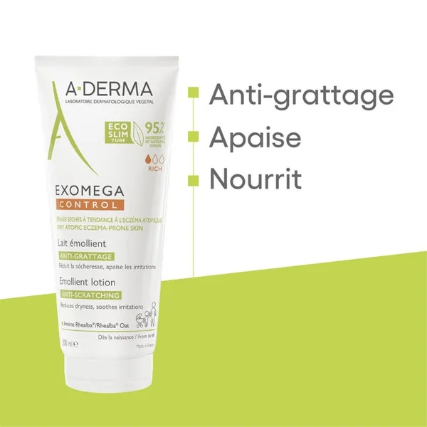 EXOMEGA CONTROL - Lait Émollient Anti-Grattage - Visage et Corps - Peaux Sèches à Tendance Atopique, 200ml