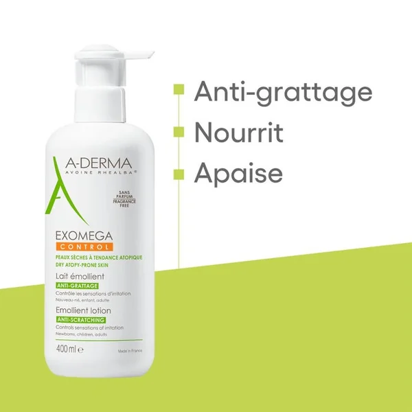 EXOMEGA CONTROL - Lait Émollient Anti-Grattage - Visage et Corps - Peaux Sèches à Tendance Atopique, 400ml