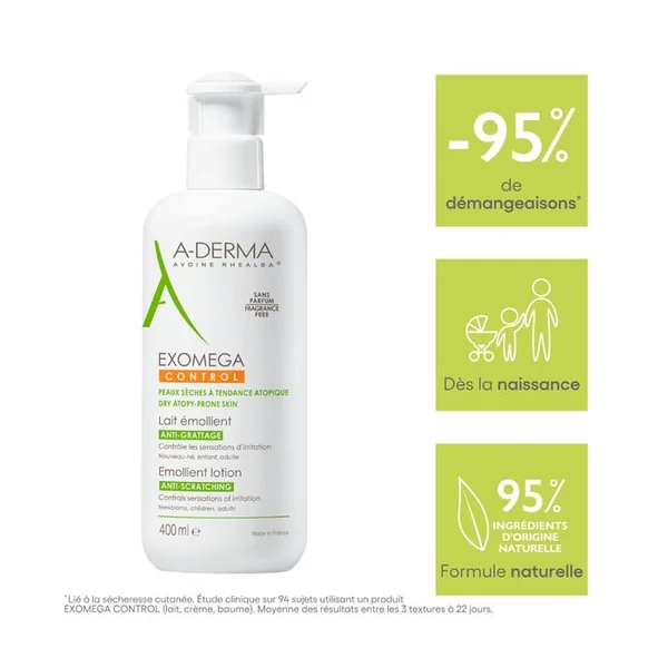 EXOMEGA CONTROL - Lait Émollient Anti-Grattage - Visage et Corps - Peaux Sèches à Tendance Atopique, 400ml