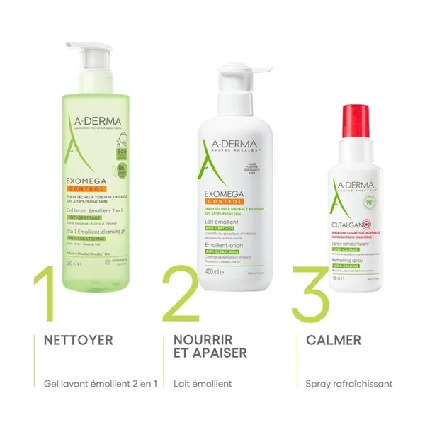 EXOMEGA CONTROL - Lait Émollient Anti-Grattage - Visage et Corps - Peaux Sèches à Tendance Atopique, 400ml