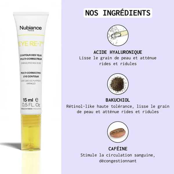 EYE RE-7 - Contour des Yeux Multi-Correcteur - Cernes, Poches et Rides - Tous Types de Peaux, 15ml