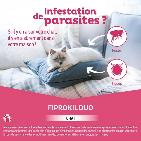 Fiprokil Duo 50mg/60mg Spot-On Chats - De 1 à 6kg, 4 Unités