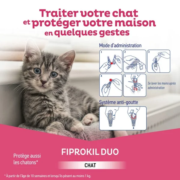 Fiprokil Duo 50mg/60mg Spot-On Chats - De 1 à 6kg, 4 Unités