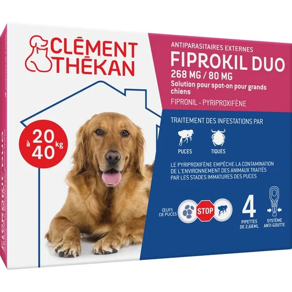 Fiprokil Duo Spot-On Antiparasitaires Externes 134mg/40mg - Pour Chiens de 10 à 20kg, 4 unités