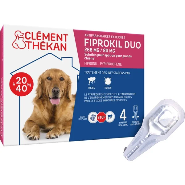 Fiprokil Duo Spot-On Antiparasitaires Externes 134mg/40mg - Pour Chiens de 10 à 20kg, 4 unités