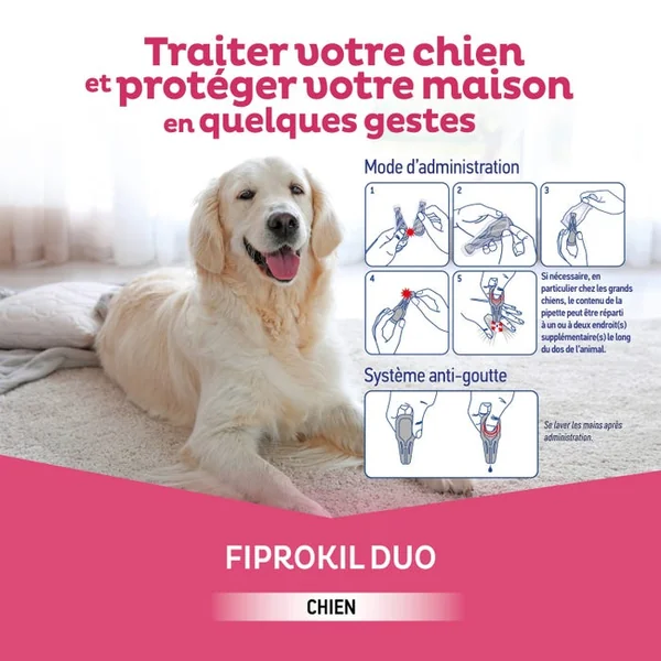 Fiprokil Duo Spot-On Antiparasitaires Externes 134mg/40mg - Pour Chiens de 10 à 20kg, 4 unités