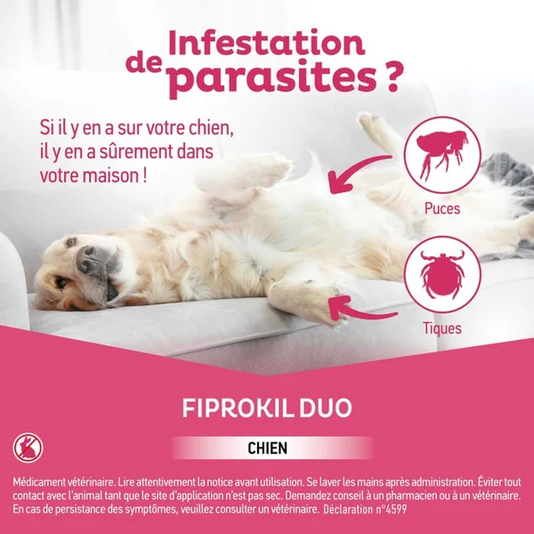 Fiprokil Duo Spot-On Antiparasitaires Externes 134mg/40mg - Pour Chiens de 10 à 20kg, 4 unités