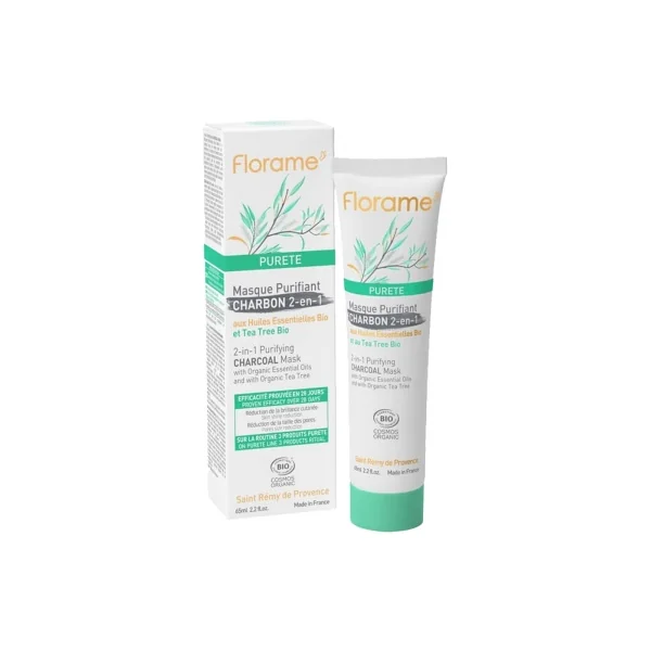 Florame Pureté Masque Purifiant Charbon 2en1 Bio 65 ml