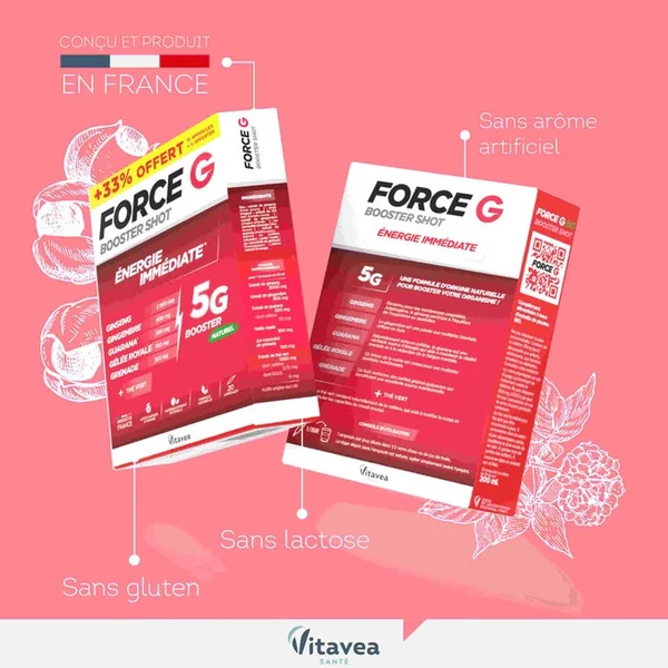 FORCE G - Booster Shot - Energie Immédiate, 15 Ampoules + 5 Offertes