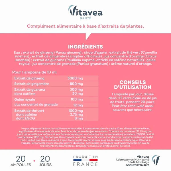 FORCE G - Booster Shot - Energie Immédiate, 15 Ampoules + 5 Offertes