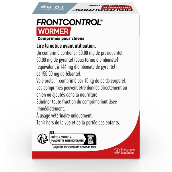 FRONTCONTROL WORMER - Vermifuge pour Chiens - 1 Comprimé par 10kg, 2 Unités