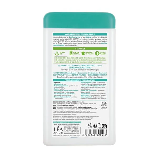 Gel douche rafraichissant, Criste Marine bio et Cédrat
