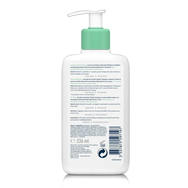 Gel Moussant Visage Pour les Peaux Normales à Grasses, 236ml