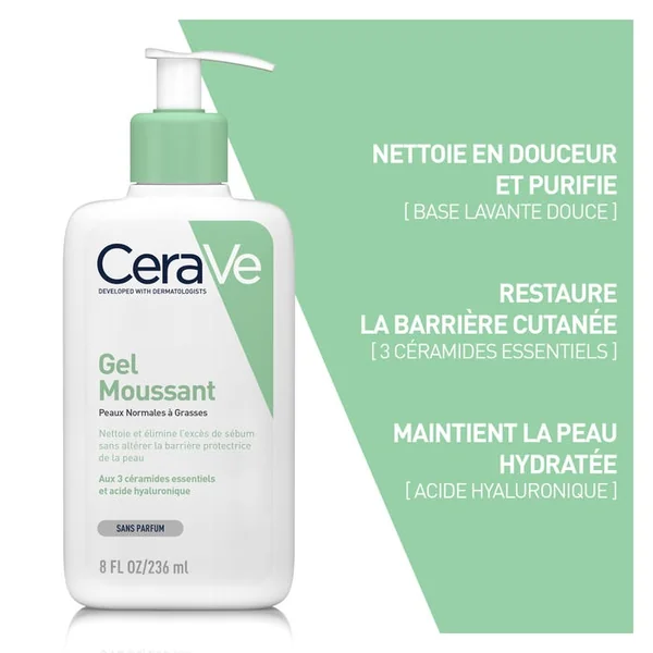 Gel Moussant Visage Pour les Peaux Normales à Grasses, 236ml