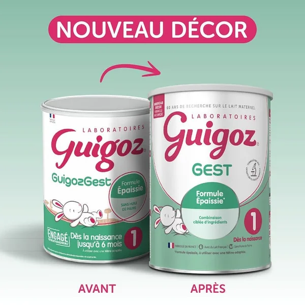 GUIGOZGEST - Lait en Poudre 1er ge Formule Epaissie - Dès la Naissance jusqu'à 6 mois, 780g