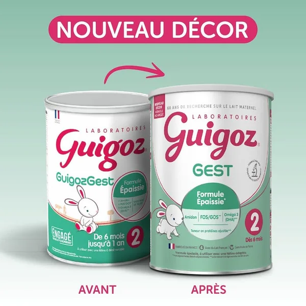 GUIGOZGEST - Lait en Poudre 2ème ge Formule Epaissie - De 6 mois à 1 an, 780g