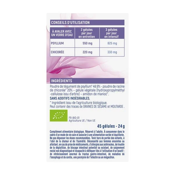 Gélule végétale Activateur Transit - Psyllium Chicorée - bio