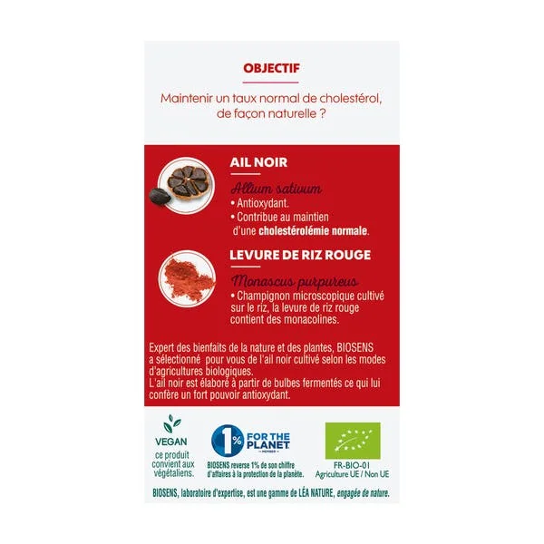 Gélule végétale Cholestérol - Ail Noir et Levure de riz rouge - bio