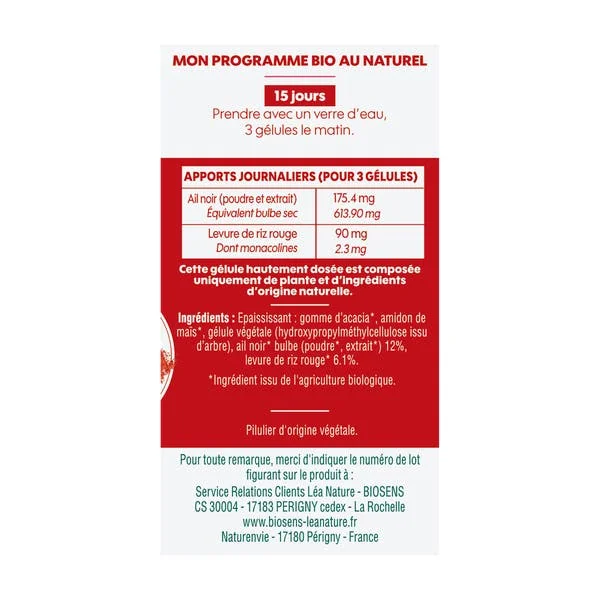 Gélule végétale Cholestérol - Ail Noir et Levure de riz rouge - bio