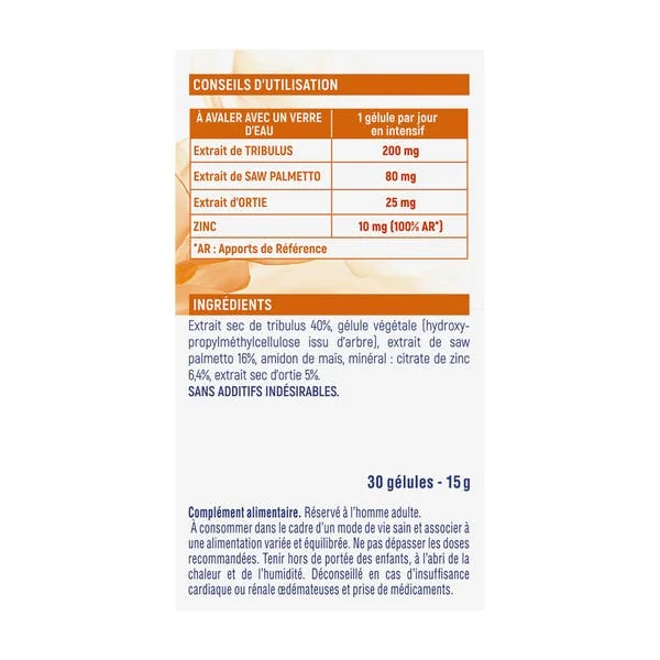Gélules Prosta Control - Tribulus, Saw Palmetto, Zinc et Ortie
