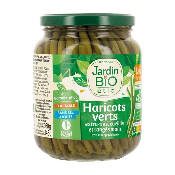 Haricots verts extra-fins sans Epices et Aromates ajouté - bio