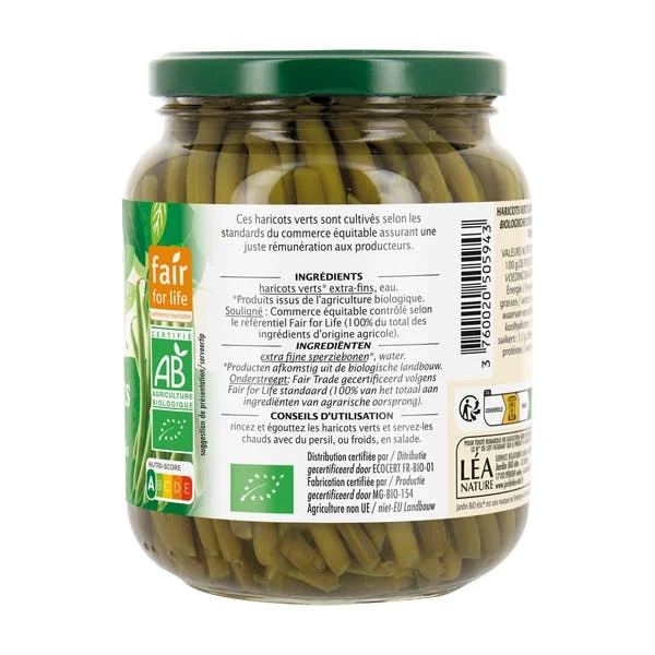 Haricots verts extra-fins sans Epices et Aromates ajouté - bio