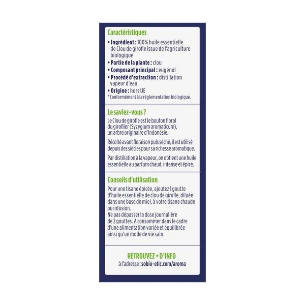 Huile essentielle clou de girofle biologique