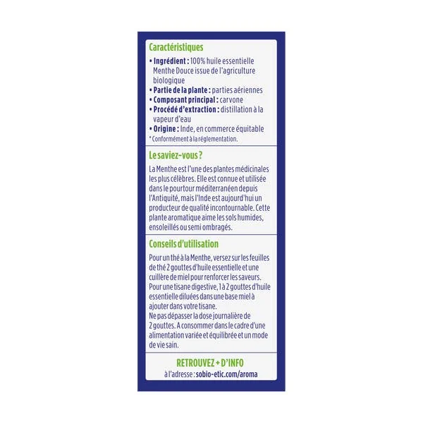 Huile essentielle Menthe douce Bio