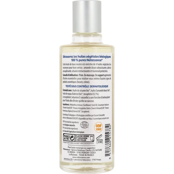Huile Neutre Bio - Visage et Corps - Tous Types de Peaux, 100ml