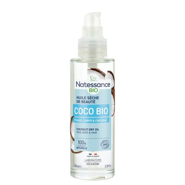 Huile Sèche de Beauté de Coco Bio - Visage, Corps et Cheveux - Tous Types de Peaux, 100ml