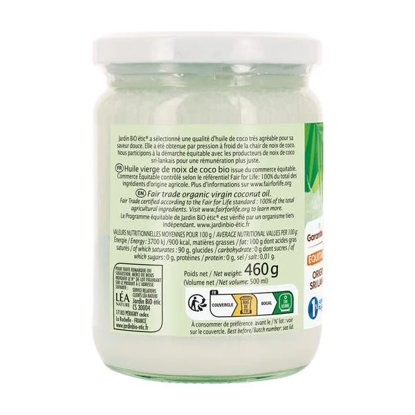 Huile vierge bio de coco - 500ml