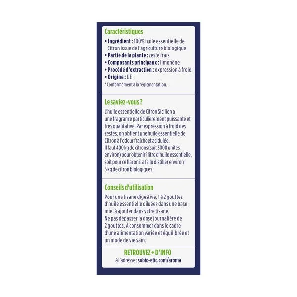 Huiles essentielles citron bio