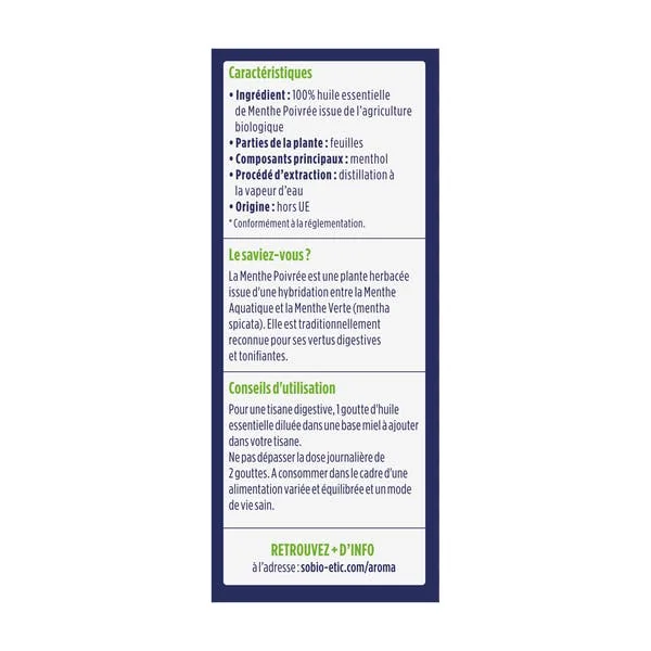 Huiles essentielles menthe poivrée bio