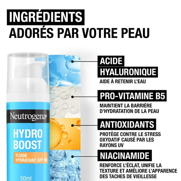 HYDRO BOOST - Fluide Hydratant SPF50 Sans Parfum - Tous Types de Peaux, 50ml
