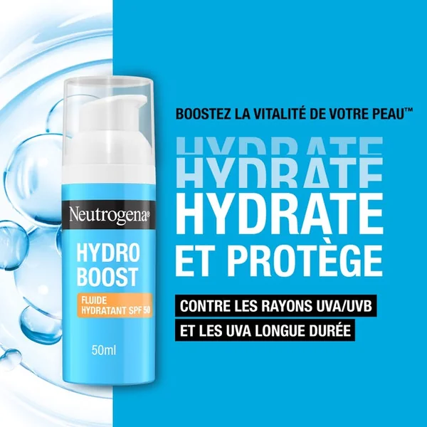 HYDRO BOOST - Fluide Hydratant SPF50 Sans Parfum - Tous Types de Peaux, 50ml
