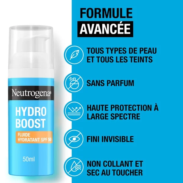 HYDRO BOOST - Fluide Hydratant SPF50 Sans Parfum - Tous Types de Peaux, 50ml