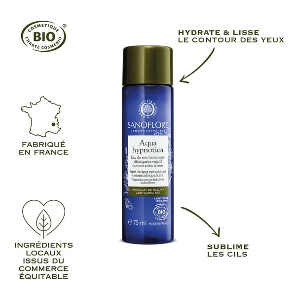 HYPNOTICA - Eau de Soin Botanique Défatiguante Bio - Yeux et Cils - Tous Types de Peaux, 75 ml