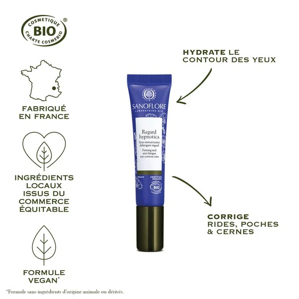HYPNOTICA - Soin Regard Contour des Yeux Anti-Rides et Anti-Cernes Bio - Tous Types de Peaux, 15ml