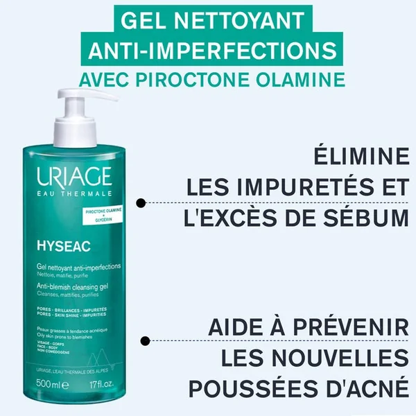 HYSEAC - Gel Nettoyant Anti-Imperfections - Visage et Corps - Peaux Grasses à Tendance Acnéique, 500ml