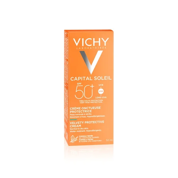 IDEAL SOLEIL - SPF50+ Crème Solaire Onctueuse Protectrice, Visage Peaux Sensibles Normales à Sèches, 50ML