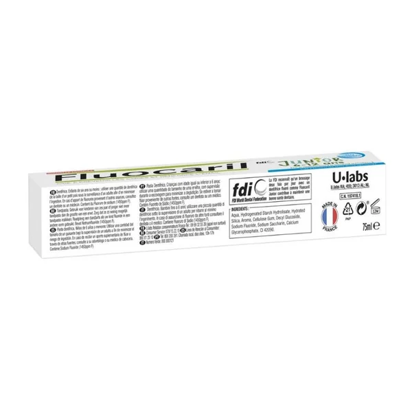 JUNIOR - Dentifrice Prévention Caries et Renforce l'Émail Goût Bubble Gum 6-12 ans, 75ml